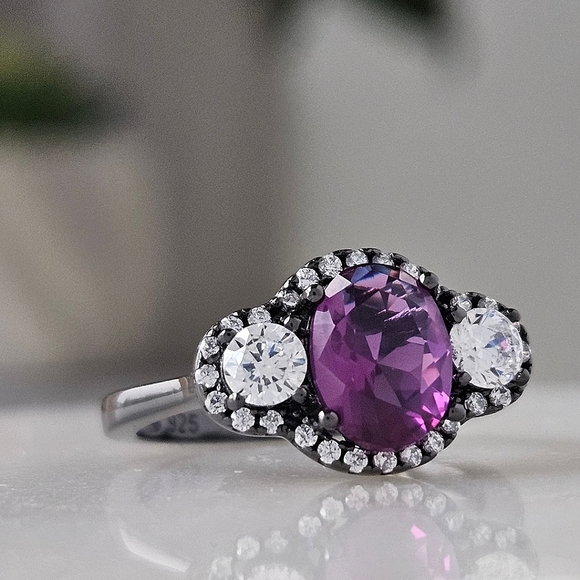 Charmed Aroma Black Gold ring with Purple Gemstone, size 6, 925 Sterling Silver - Picture 7 of 7